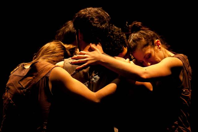 several people embrace