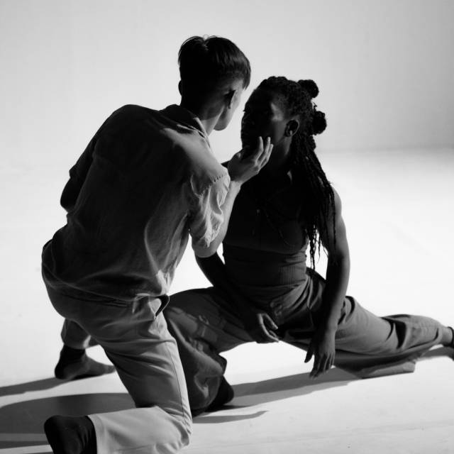 man and woman close to the floor partnering